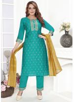 Roman Silk  Teal Festival Wear Printed Readymade Straight Suit